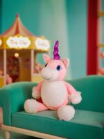 Розовый единорог игрушка для девочки с вышивкой метрики
